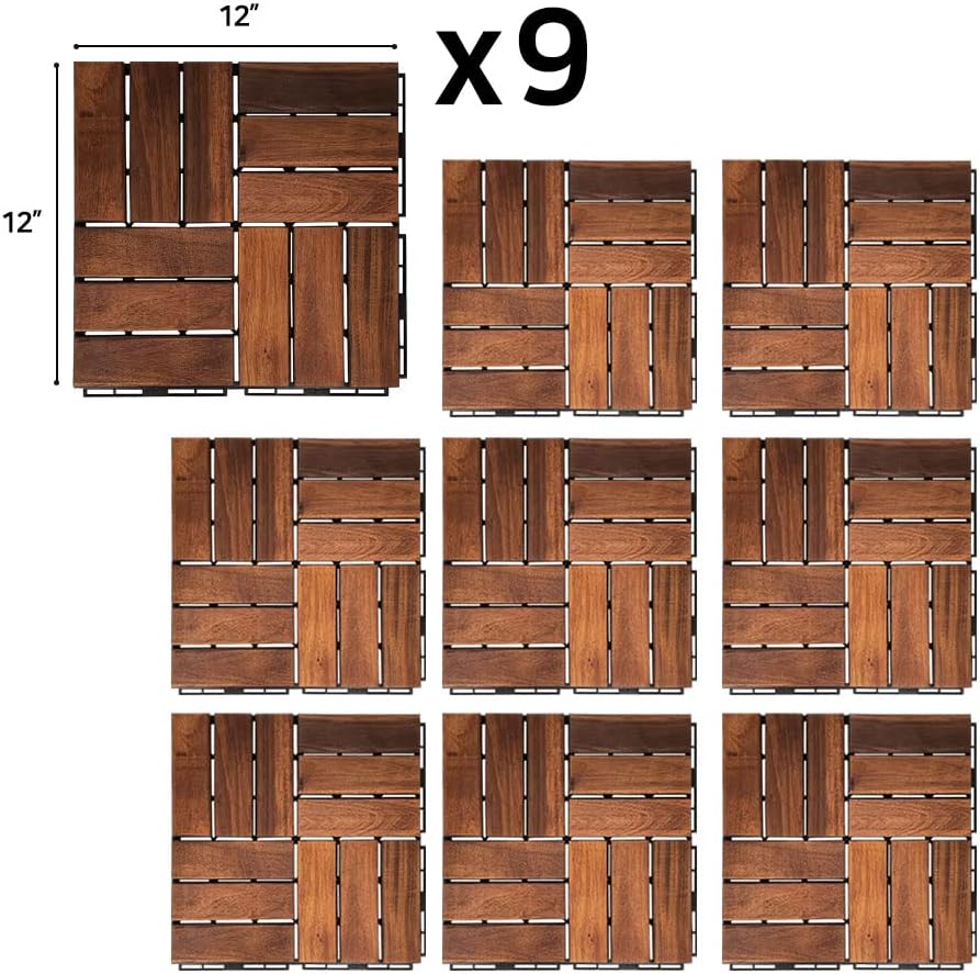 Walnut 12"×12" 9pcs Interlocking Deck Tiles P7740