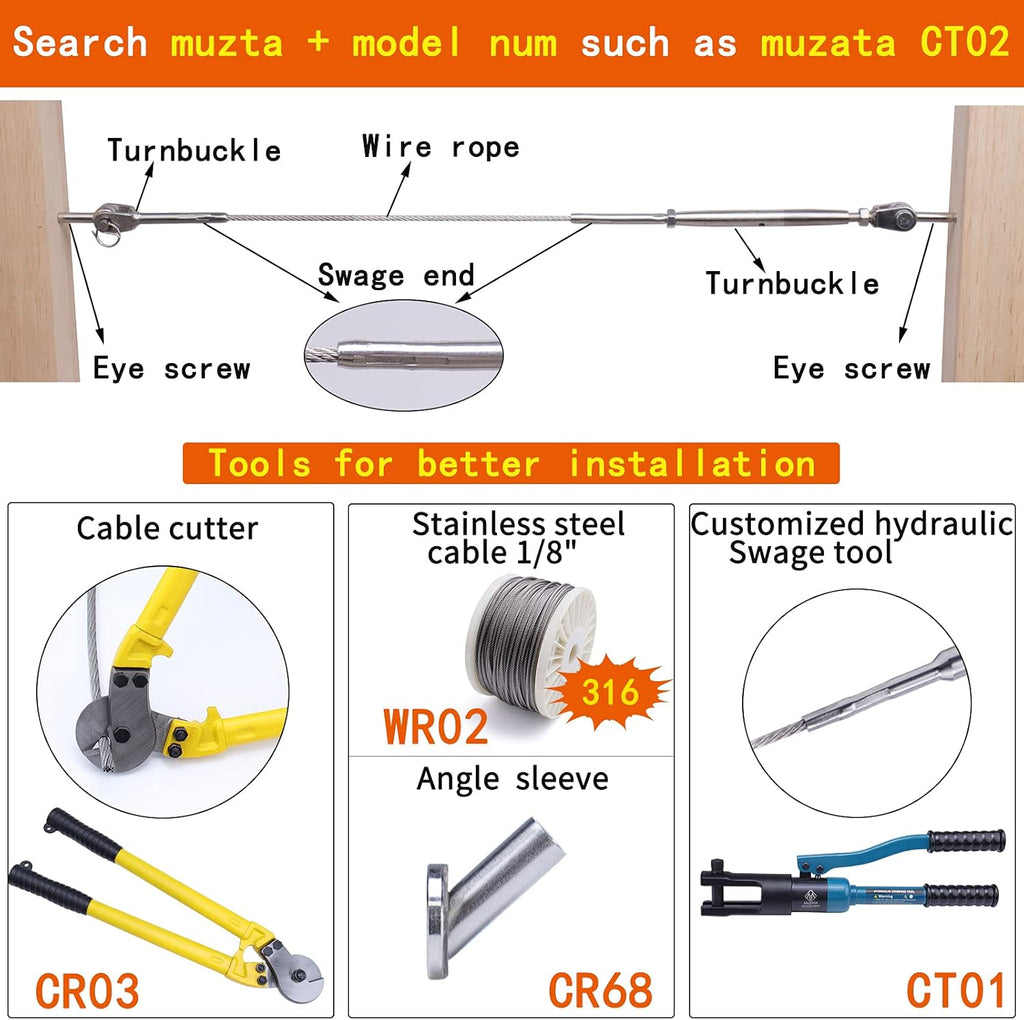 40 Set Cable Railing Kit 1/8 T316 Stainless Steel Turnbuckle Hardware G708907