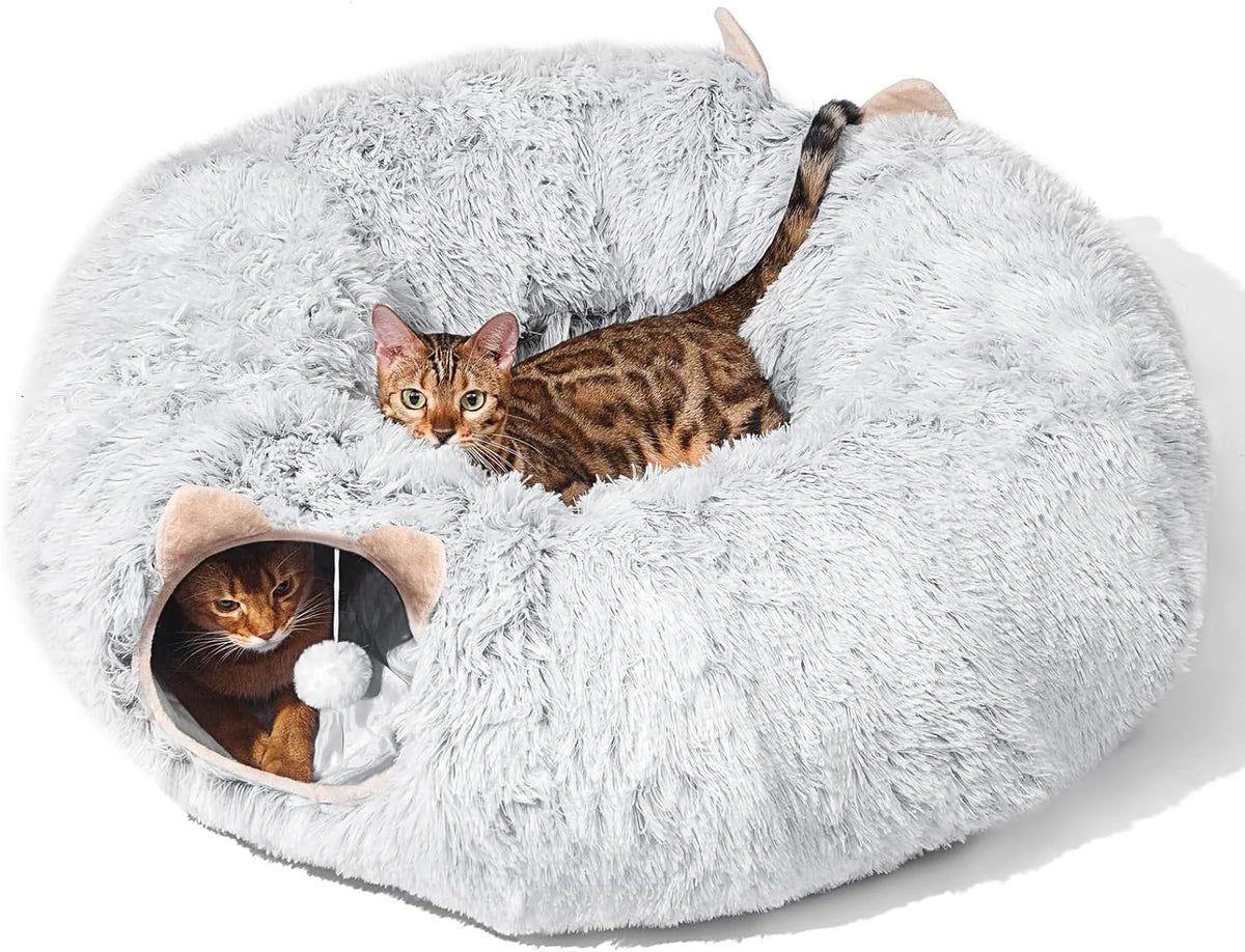 Grey Plush Cat Tunnel with Cat Bed D68069