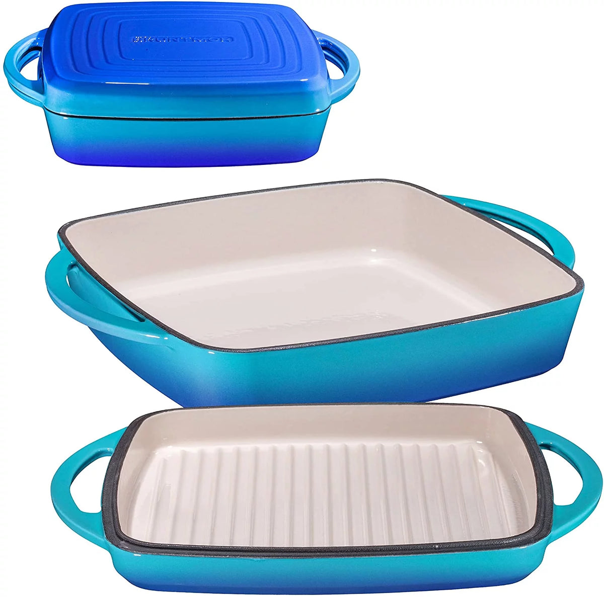 2 in 1 Enameled Square Cast Iron Baking Pan With Grill U425