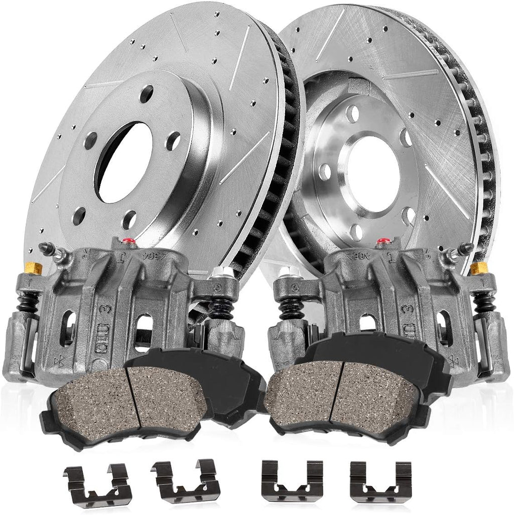 Front 2 Calipers 2 Drilled Slotted Rotors 4 Ceramic Pads Kit O761296