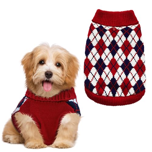 Red Argyle Knit Dog Sweater G4710