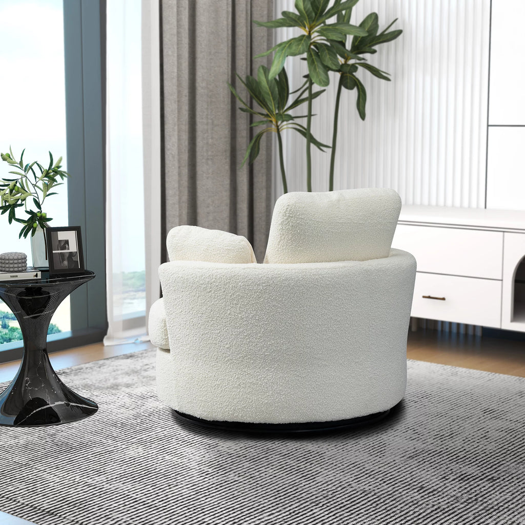 Ivory Boucle Oversized Swivel Accent Barrel Chair R126269