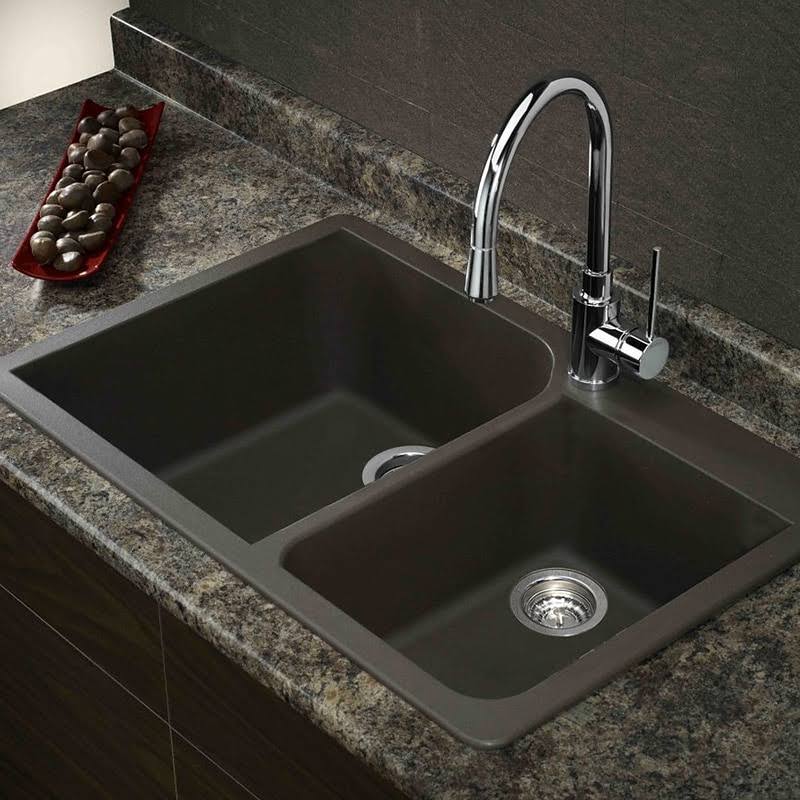 Cafe Latte Granite Double Offset Drop-In Kitchen Sink B5308