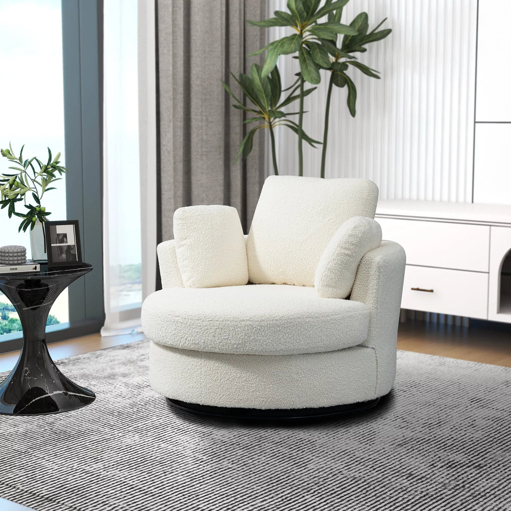 Ivory Boucle Oversized Swivel Accent Barrel Chair R126269