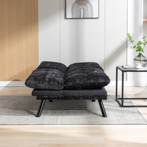 Black Convertible Futon Sofa Bed with Metal Legs D6805