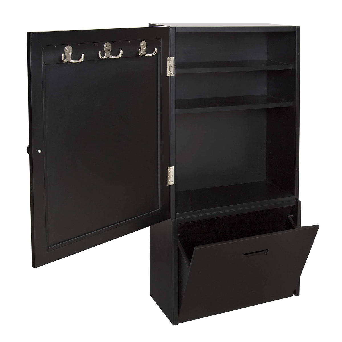 Black Wall Storage Cabinet with Magnetic Chalkboard Front and Pull-Out Drawer Z734
