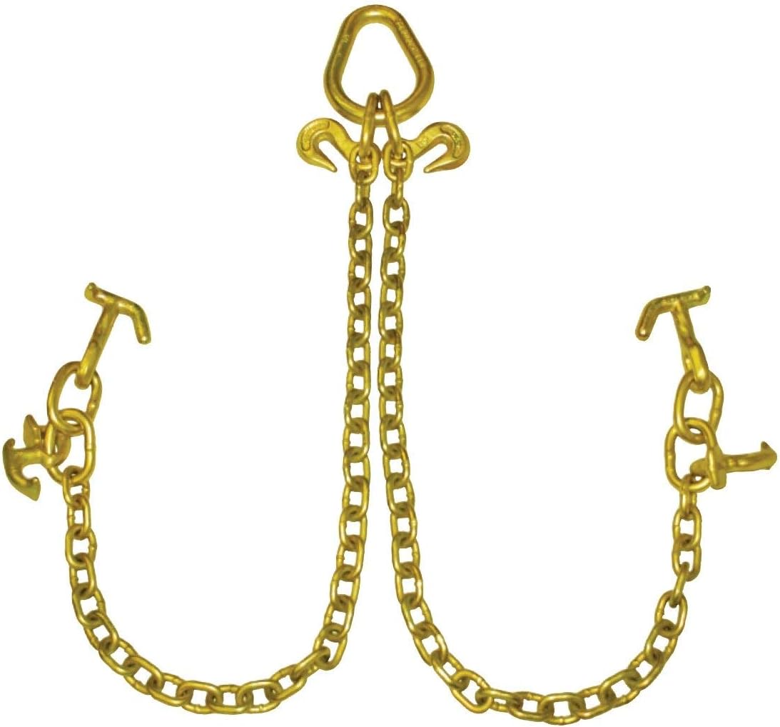 Grade 70 Towing Chain Bridle with R-Hooks and T/J Combination Hooks - 48 Inches Long - 4,700 Pound Safe Working Load U197