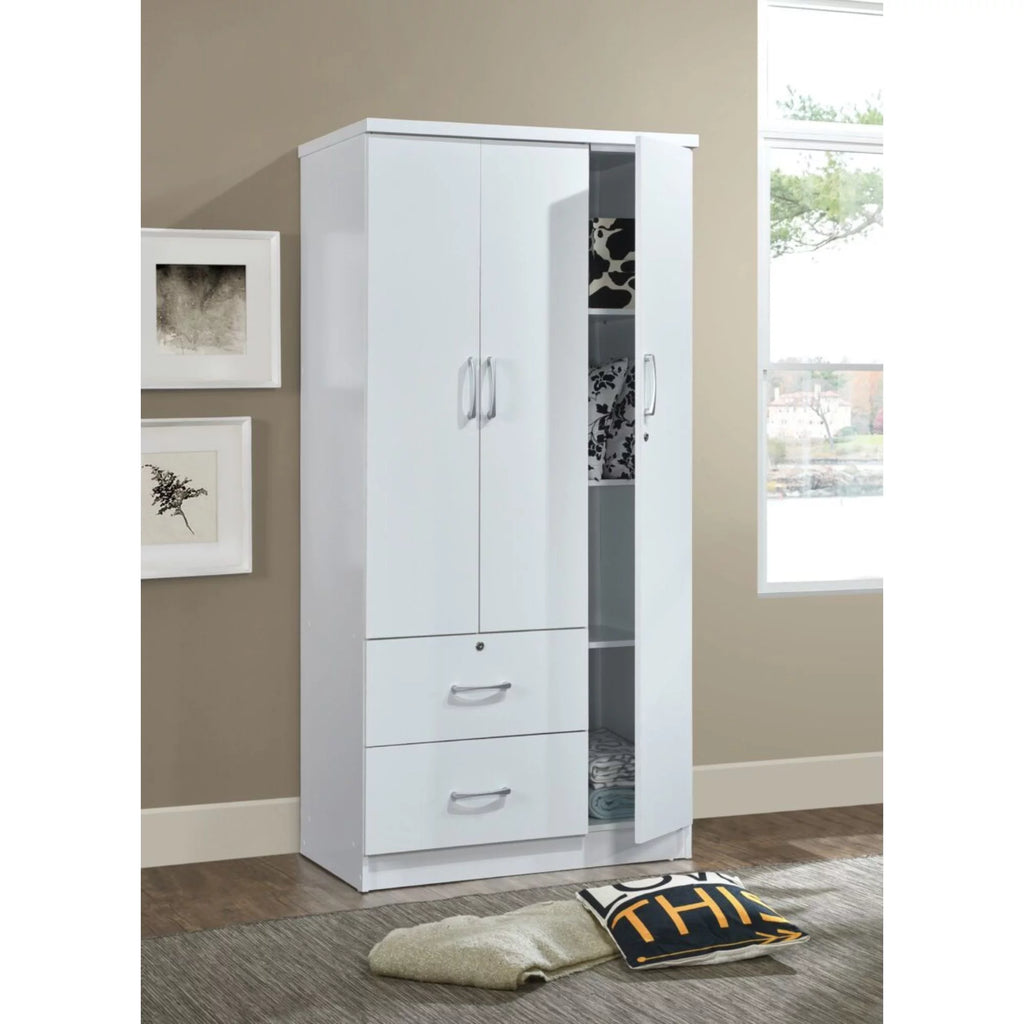 72" White 2 Drawer 3 Shelf 3 Door Armoire I346435