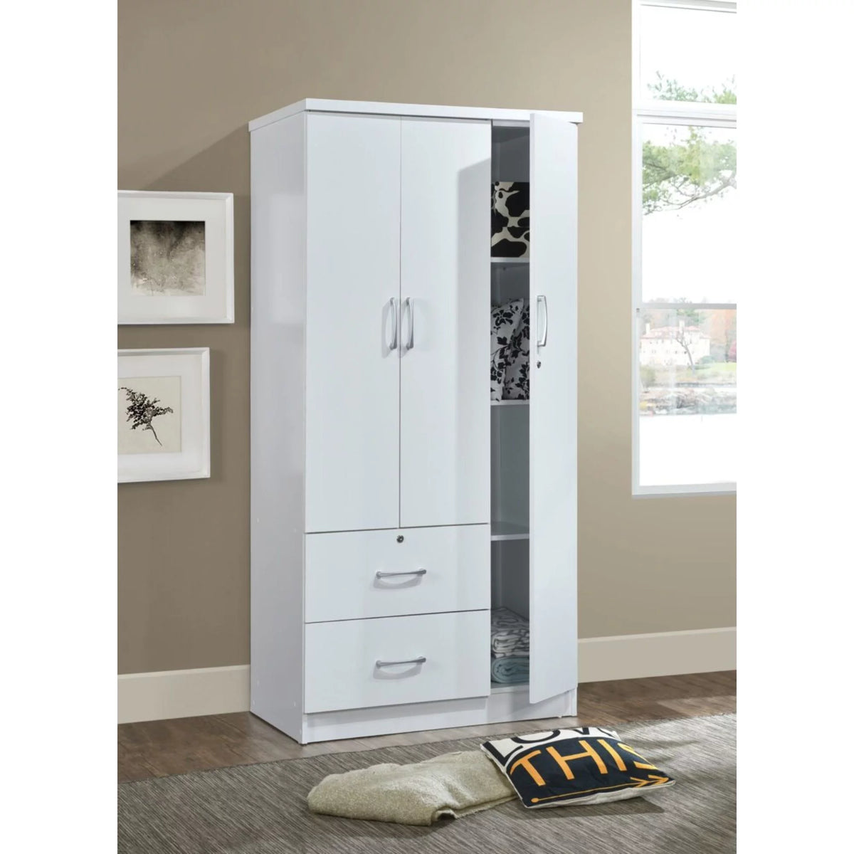 72" White 2 Drawer 3 Shelf 3 Door Armoire I346435