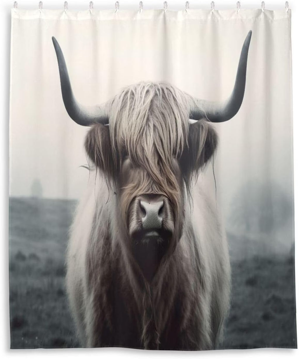 Highland Cow Waterproof Fabric Shower Curtain with Hooks, 60x72 inch S853
