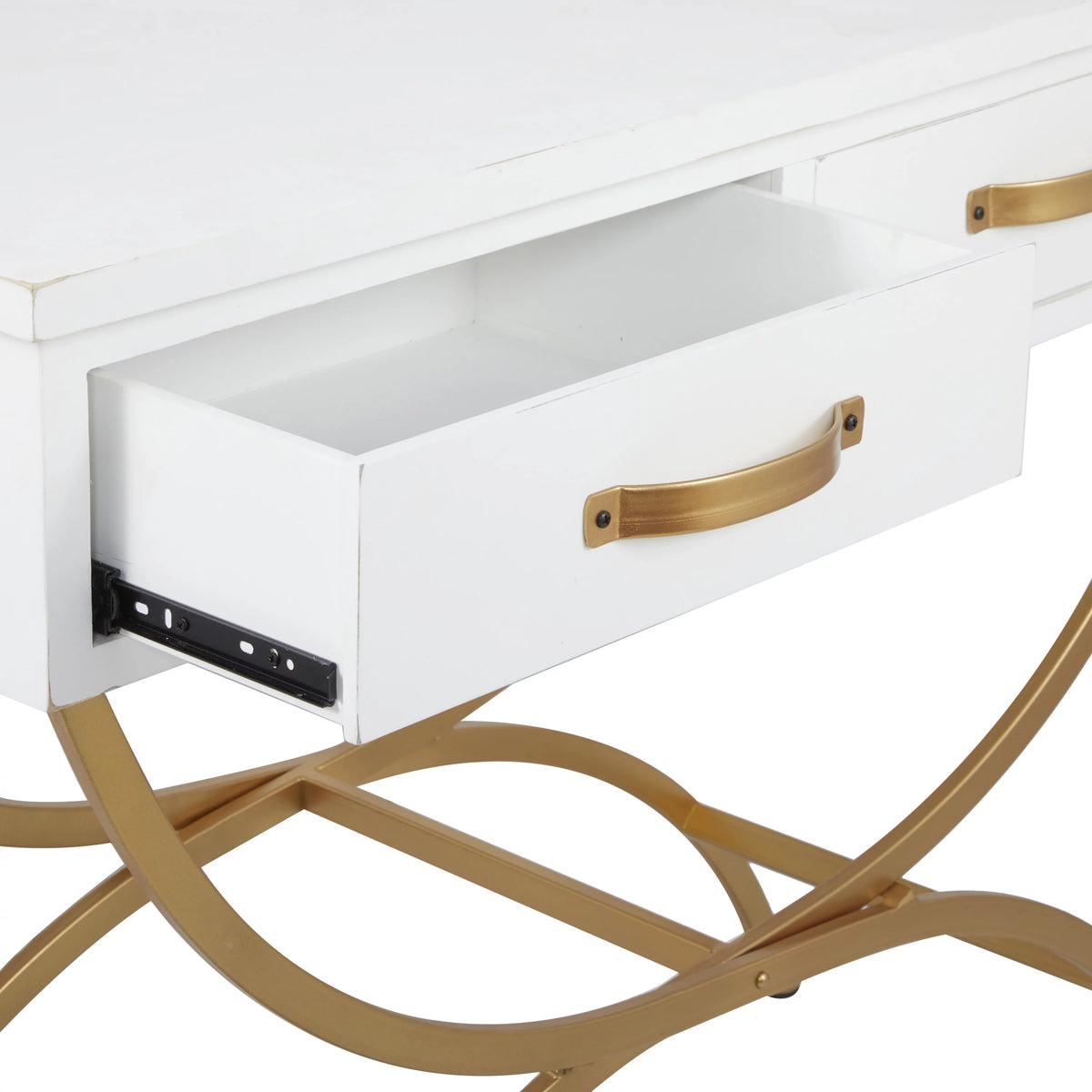 White Wood 2 Drawers Console Table with Arched Base S13917