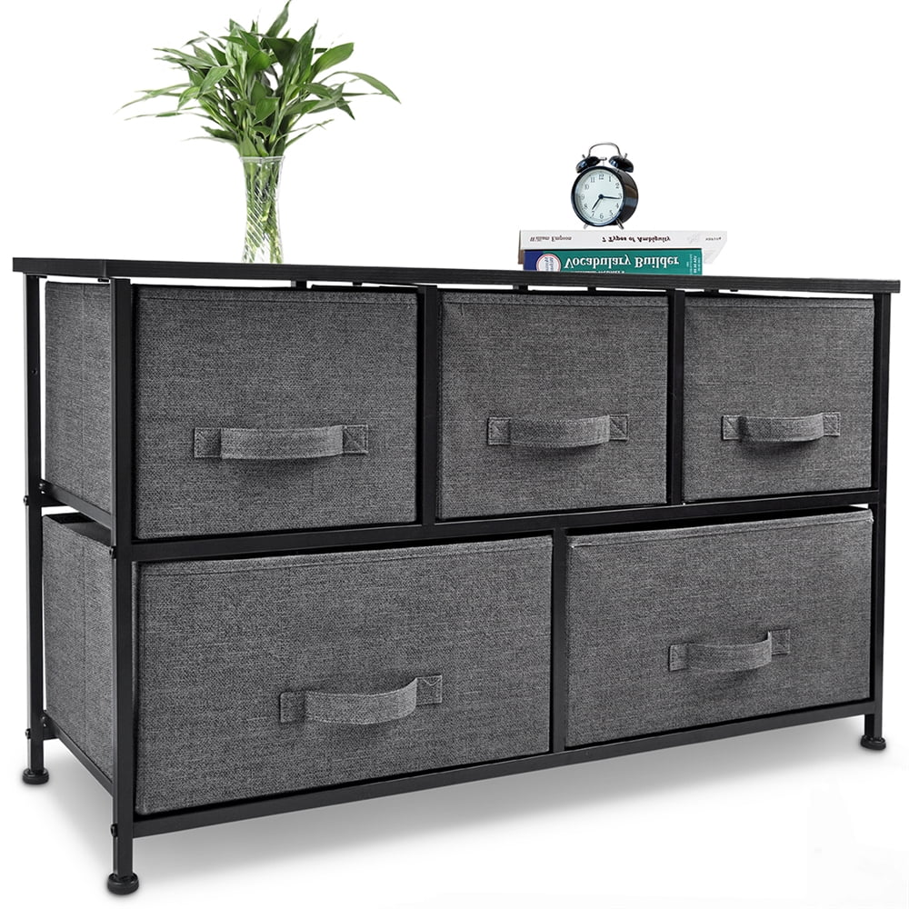 Dark Gray 5 Drawer Fabric Storage Dresser C6440