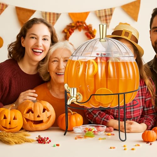 1.3 Gallon Pumpkin Shaped Plastic Drink Dispenser with Spigot B134
