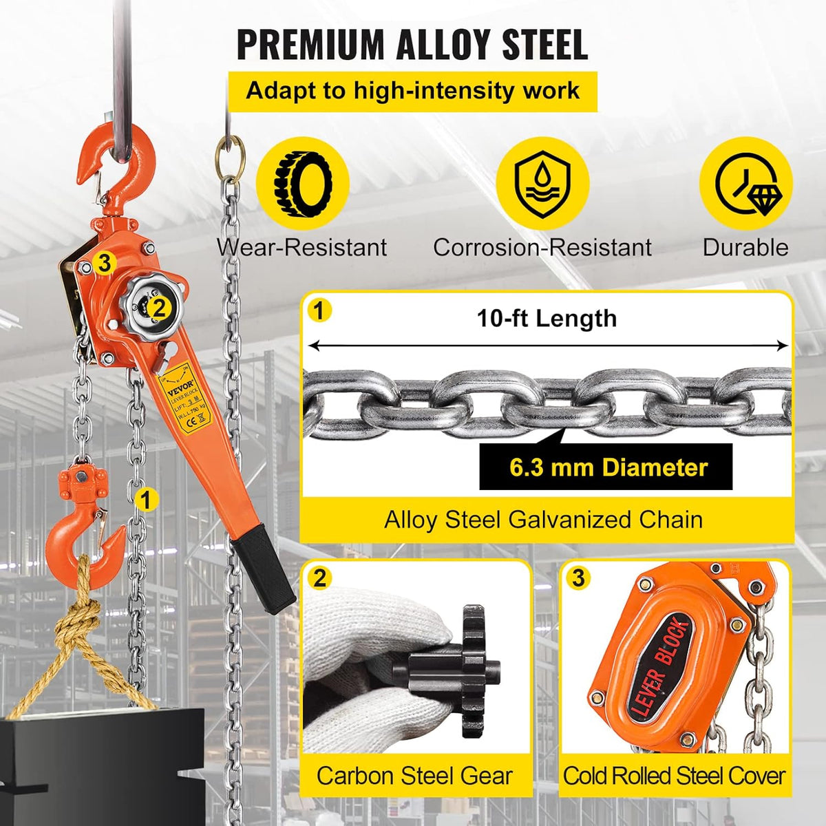 0.75Ton 1650lbs Capacity Ratchet Puller with 10FT Lifting Height, Heavy Duty Steel Hooks, Pack of 2 R5638