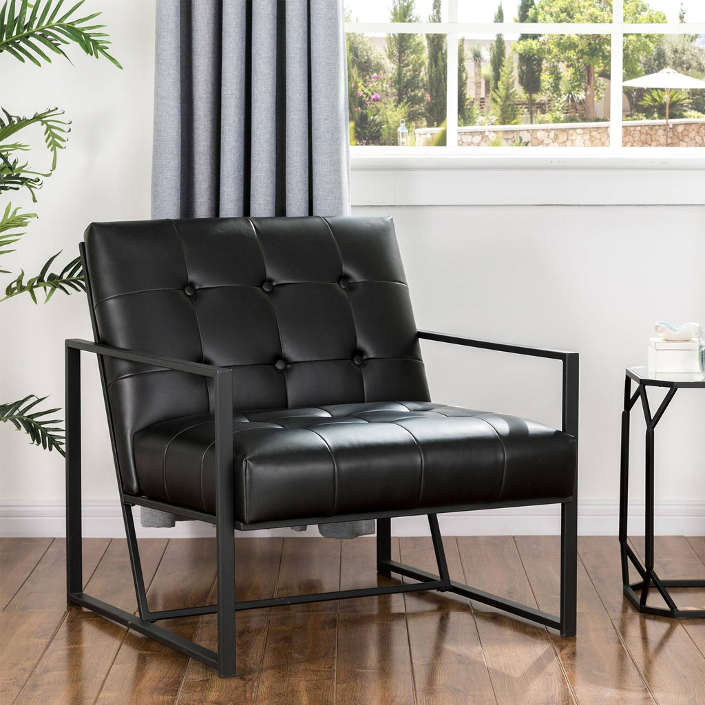 Black PU Leather Tufted Accent Chair S8523