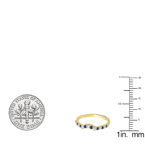 14K Yellow Gold Blue Sapphire White Diamond Contour Wedding Band T738