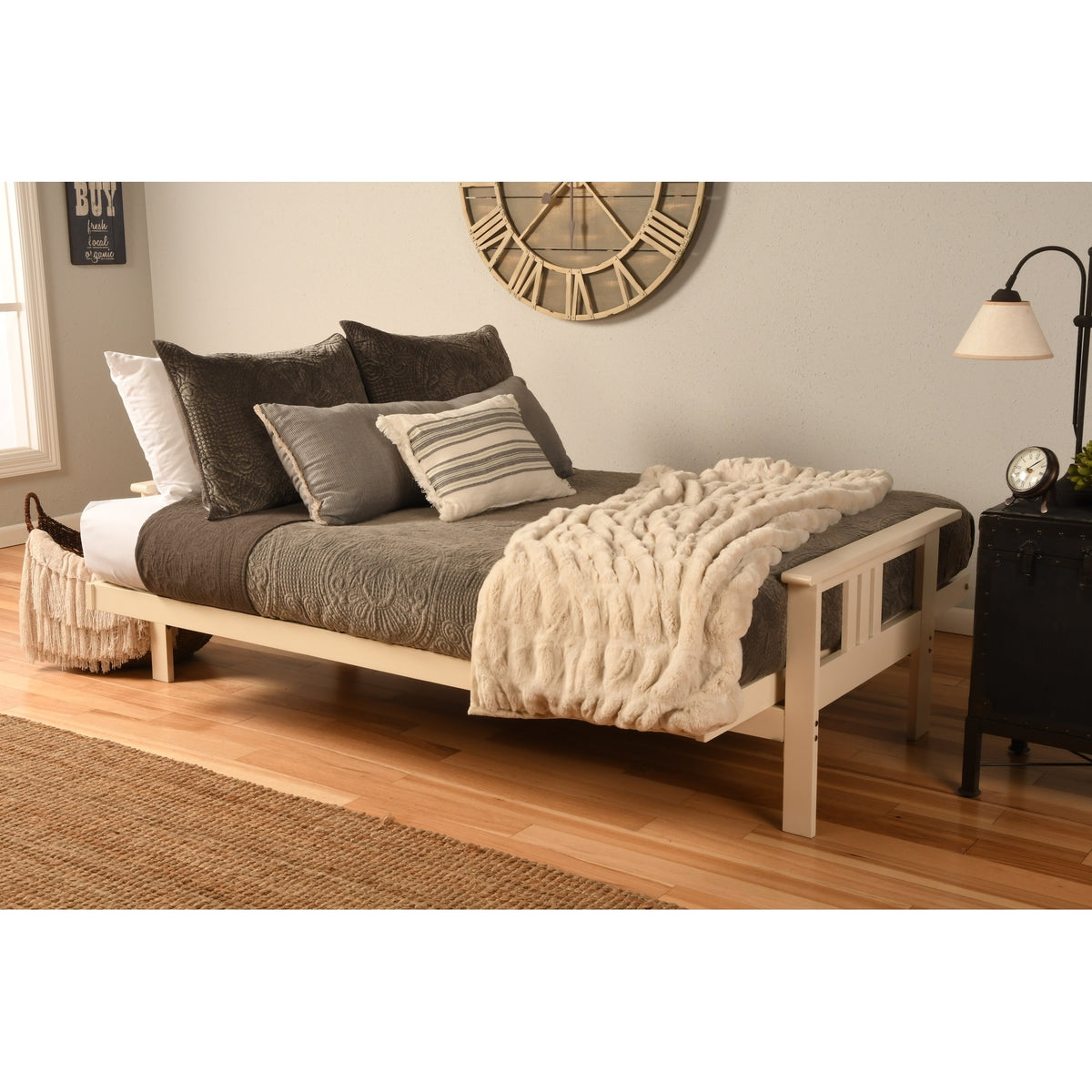 Antique White Finish Sofa with Removable Mattress Cover W68825
