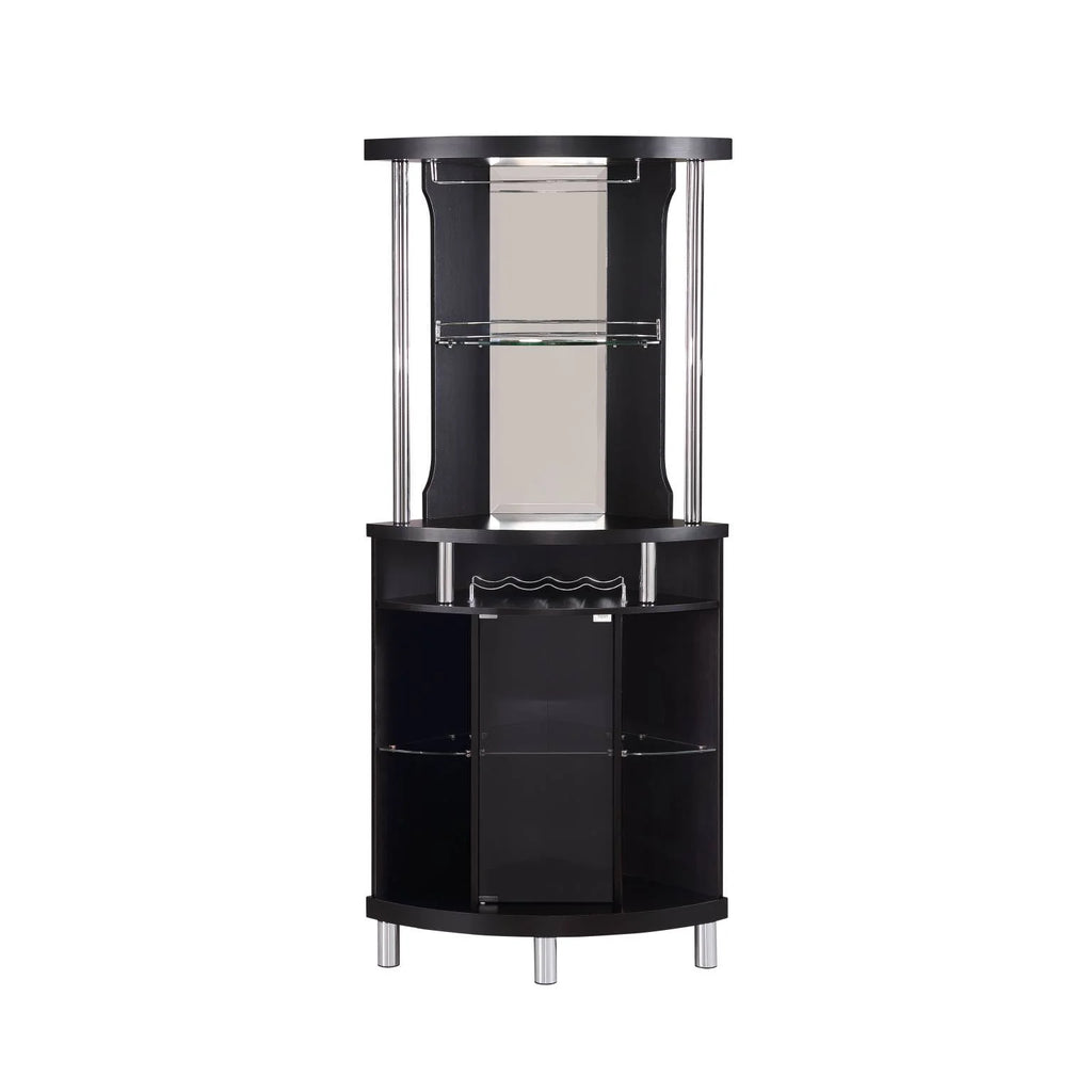 Black Corner Bar with Built-in Wine Rack and Lower Cabinet L9439