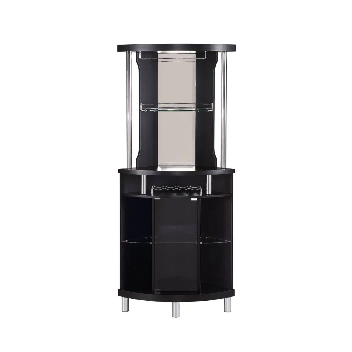 Black Corner Bar with Built-in Wine Rack and Lower Cabinet L9439