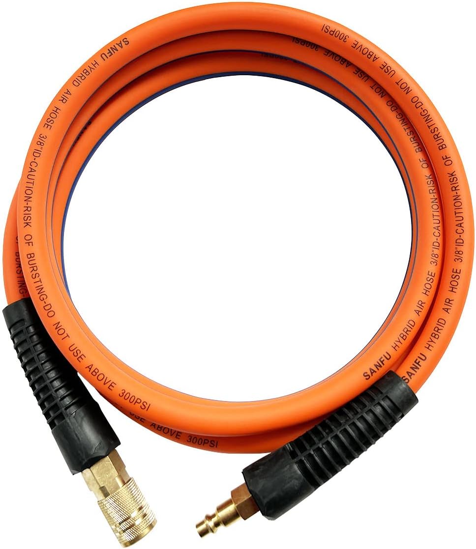Orange 3/8”ID x 100ft 300PSI Air Compressor Hose with 1/4” Brass Coupler, Pack of 2 M399862
