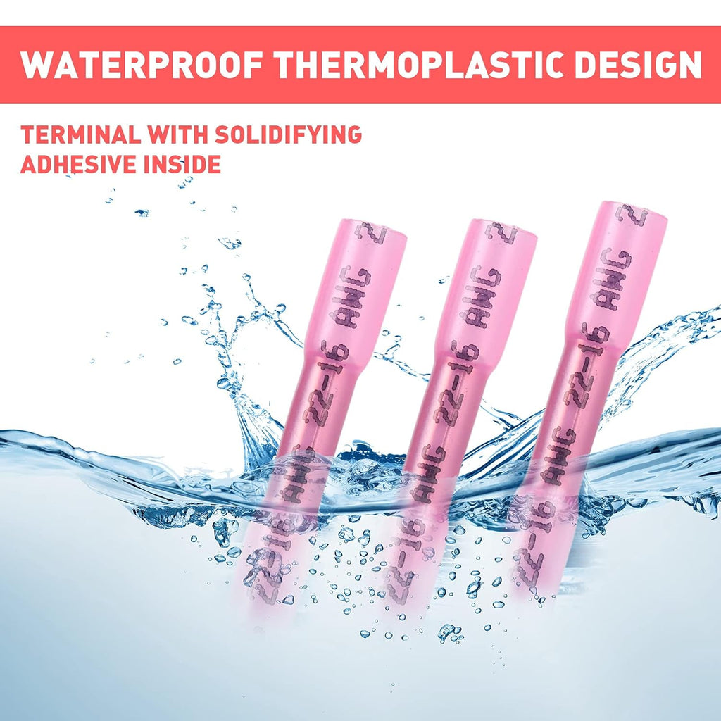 500PCS Butt Connectors Heat Shrink, 22-16 AWG Waterproof Tinned Copper Insulated Crimp Terminals B619