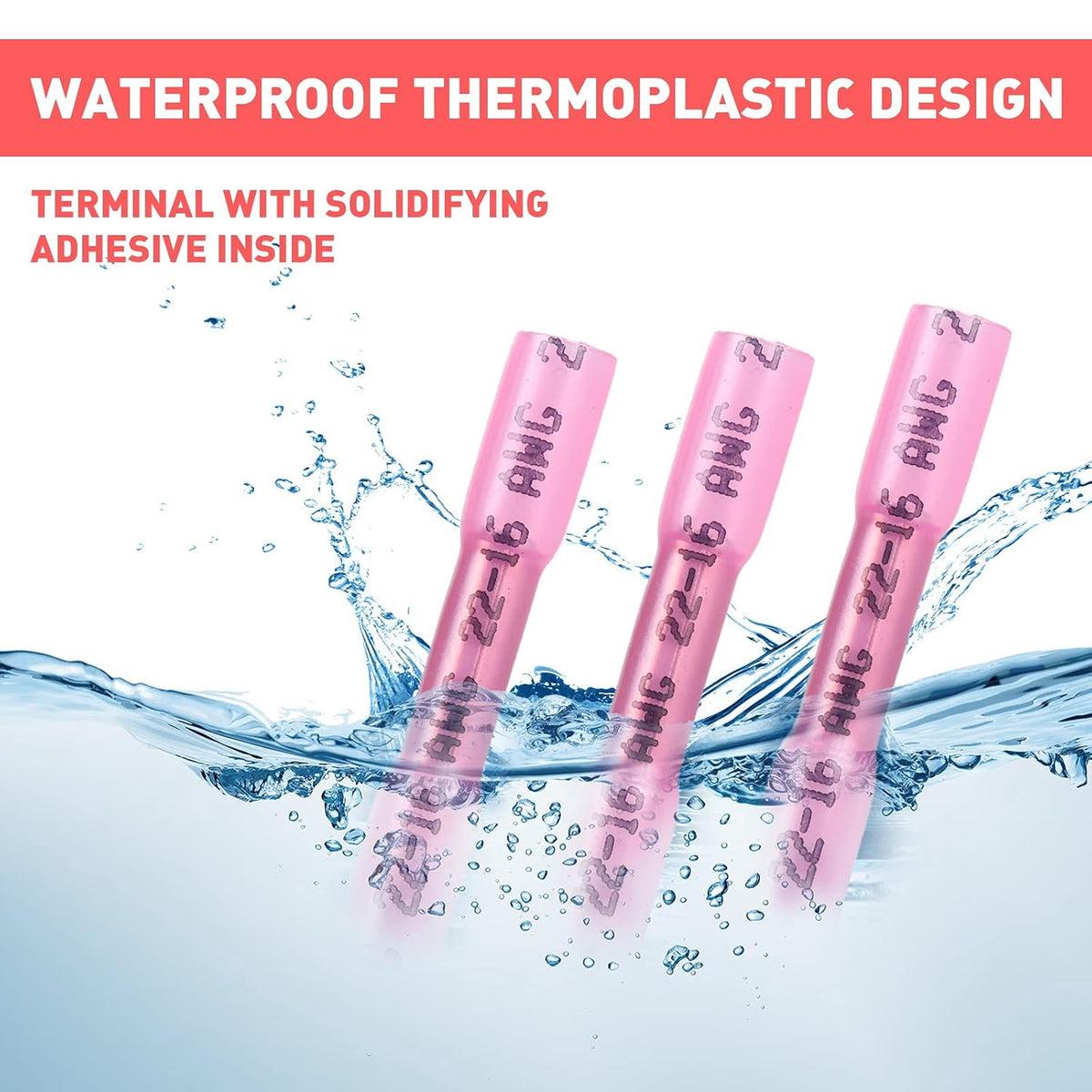 500PCS Butt Connectors Heat Shrink, 22-16 AWG Waterproof Tinned Copper Insulated Crimp Terminals B619