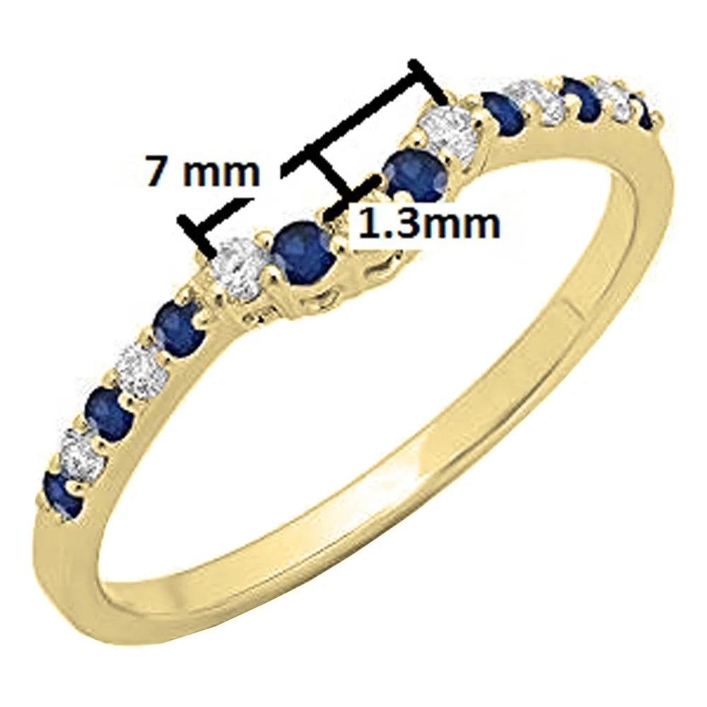 14K Yellow Gold Blue Sapphire White Diamond Contour Wedding Band T738