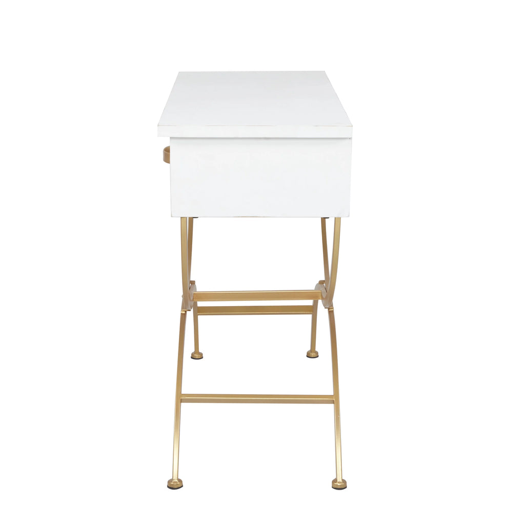 White Wood 2 Drawers Console Table with Arched Base S13917