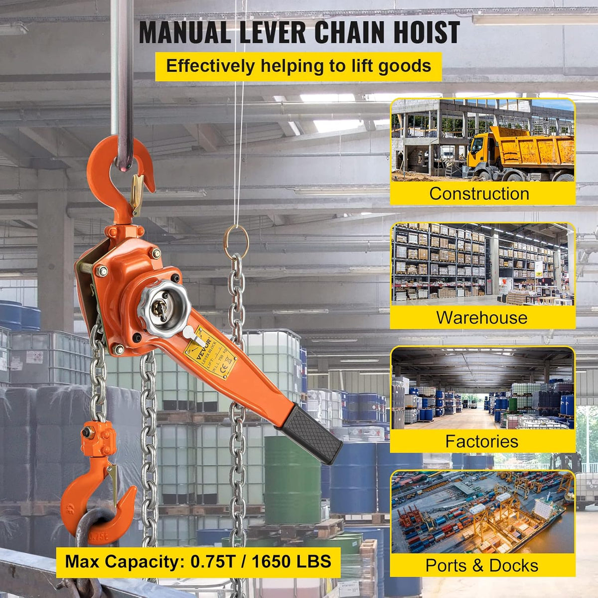0.75Ton 1650lbs Capacity Ratchet Puller with 10FT Lifting Height, Heavy Duty Steel Hooks, Pack of 2 R5638