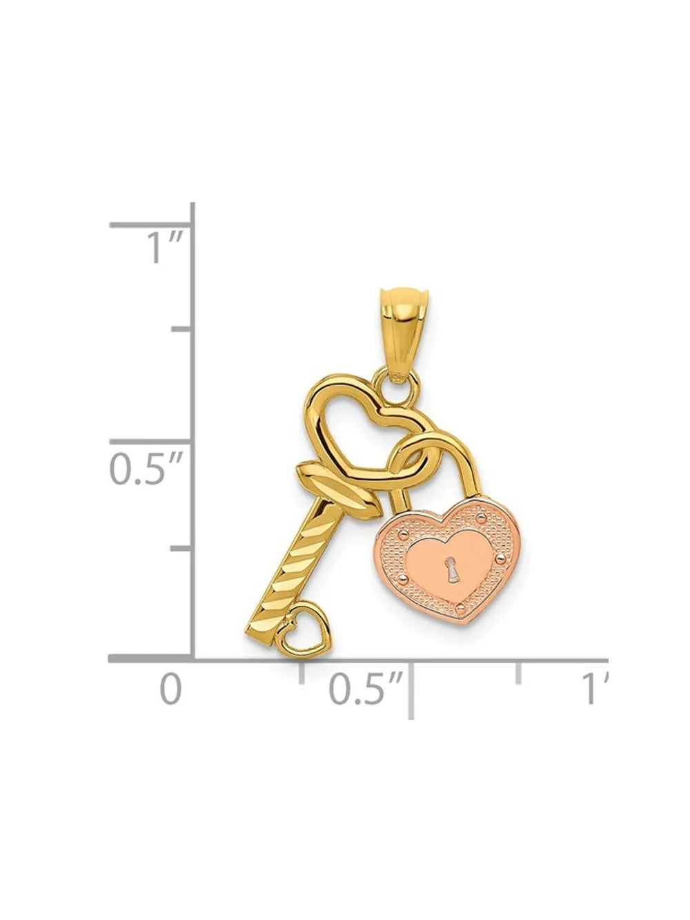 14K Yellow and Rose Gold Key & Heart Locket Pendant Necklace with Chain E42535