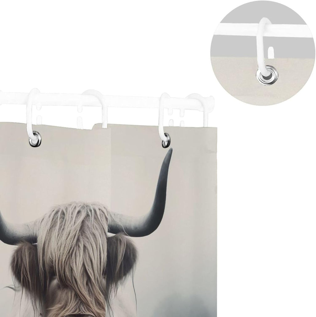 Highland Cow Waterproof Fabric Shower Curtain with Hooks, 60x72 inch S853