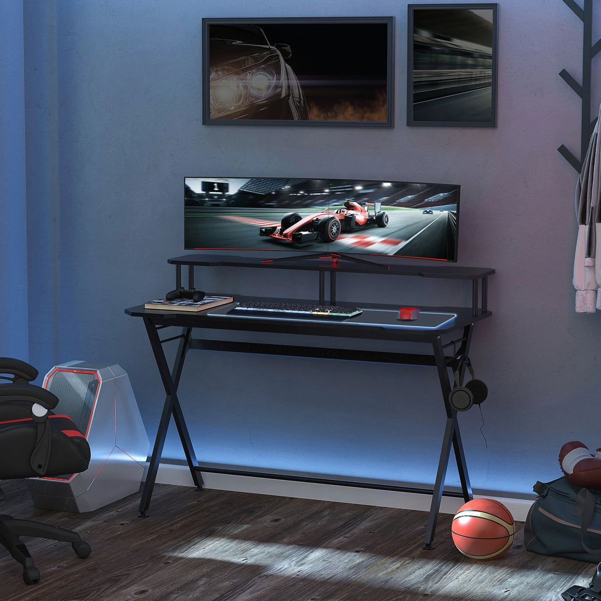 55 inch Black Gaming Desk with Monitor Stand W573813