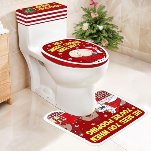 Set of 4 Toilet Seat Cover Sets with Lid Cover Rug Tank Cover F300