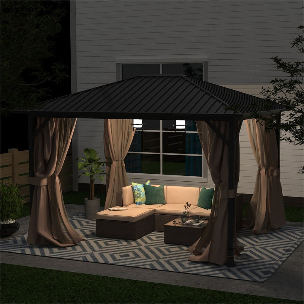 10x12 Hardtop Metal Canopy Gazebo with Netting Y436