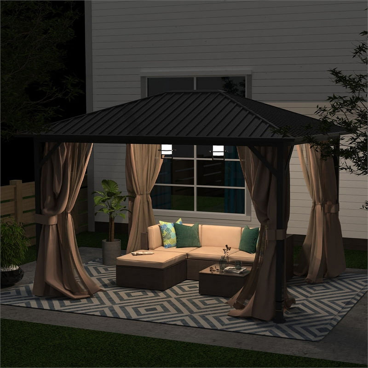 10x12 Hardtop Metal Canopy Gazebo with Netting Y436