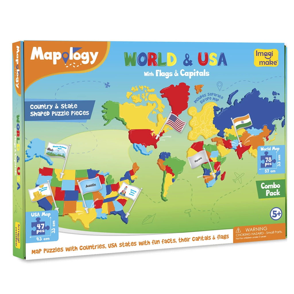 US & World Map Puzzle with Capitals and Flags M510