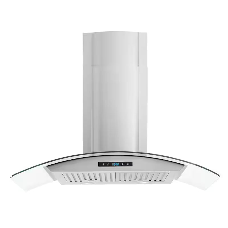 36 in. 500CFM Convertible Glass Wall Mount Range Hood in Stainless Steel with Charcoal Filters and LED Lighting Y23947