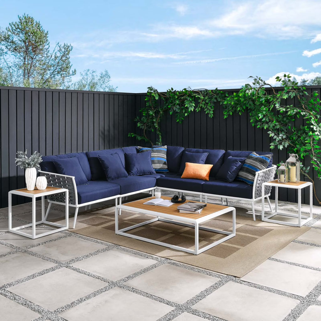 White Navy 8 Piece Outdoor Aluminum Sectional Sofa Set R205779