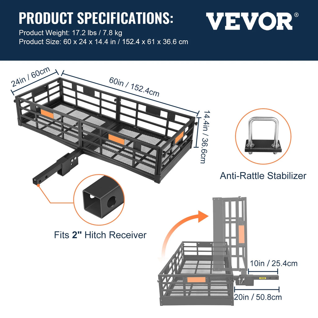 Folding Hitch Mount Cargo Carrier Rack 2" Receiver 500lbs P6249