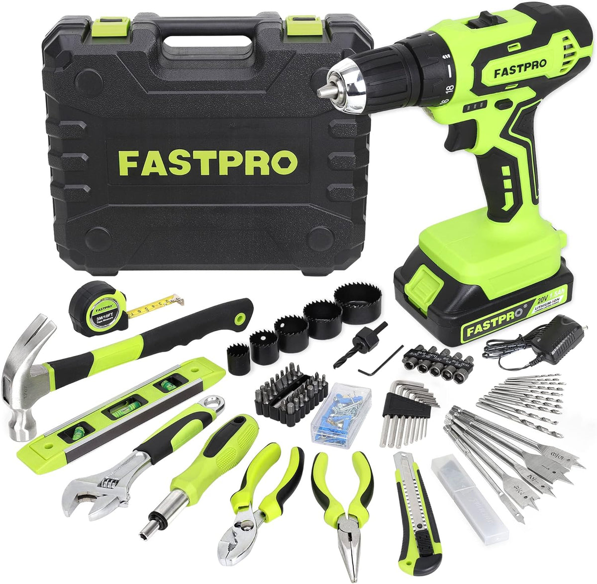 20V Cordless Lithium-ion Drill Driver and Home Tool Set with Tool Storage Case W221