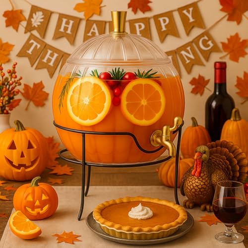 1.3 Gallon Pumpkin Shaped Plastic Drink Dispenser with Spigot B134