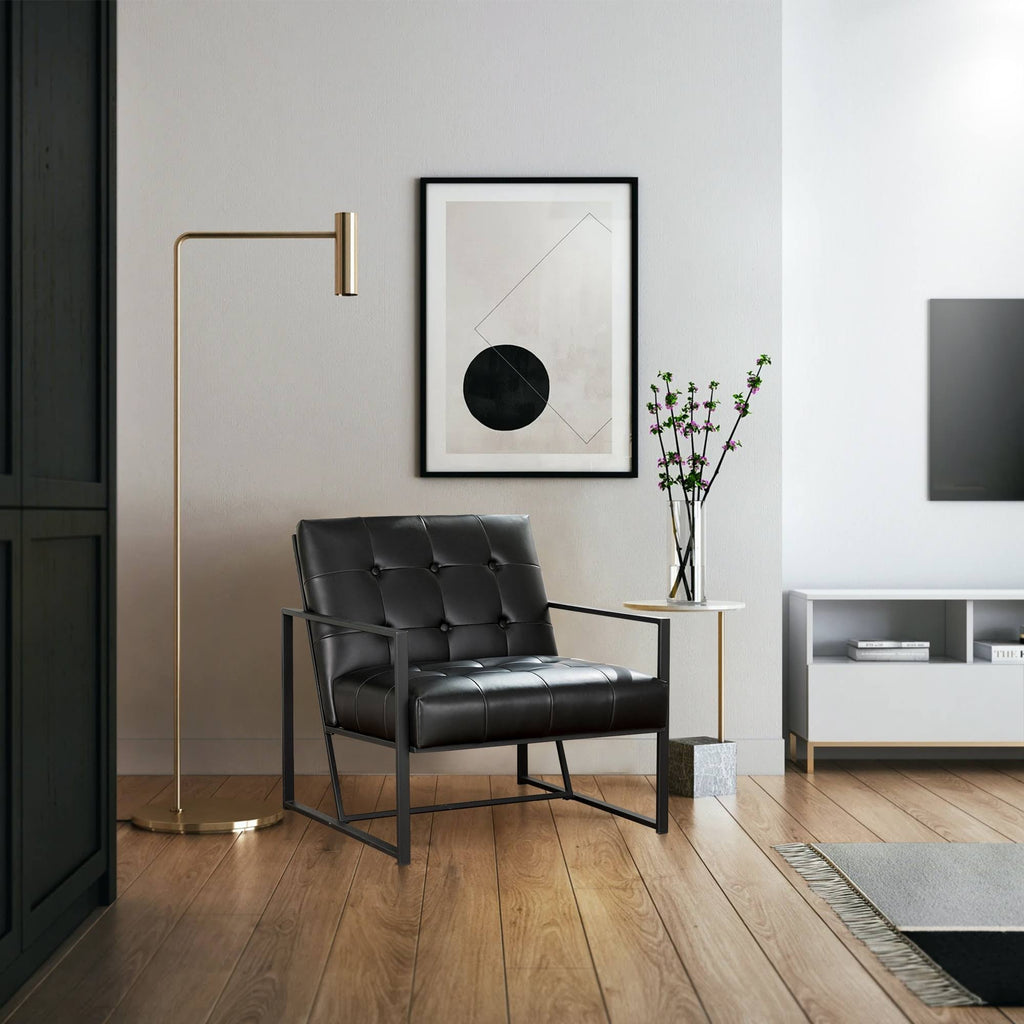 Black PU Leather Tufted Accent Chair S8523