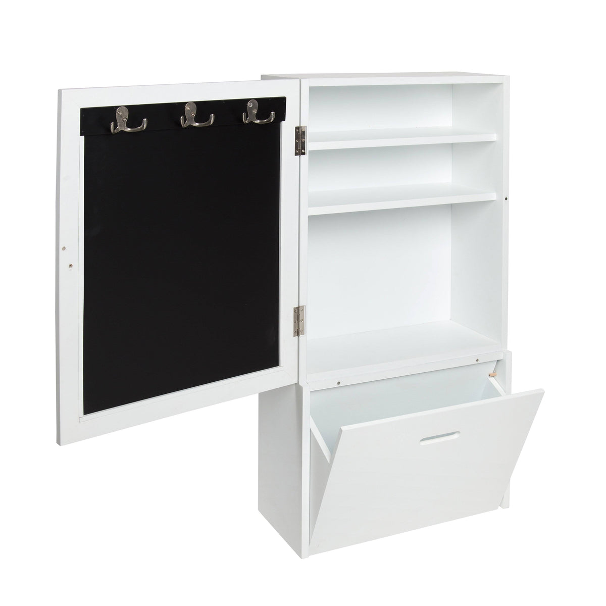 Black Wall Storage Cabinet with Magnetic Chalkboard Front and Pull-Out Drawer Z734