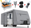 5 Layers Travel Trailer RV Cover Heavy Duty Camper Cover Anti-UV, Rip-Stop, Breathable with Tongue Jack Cover, 2Pcs Straps & Gutter Covers H974