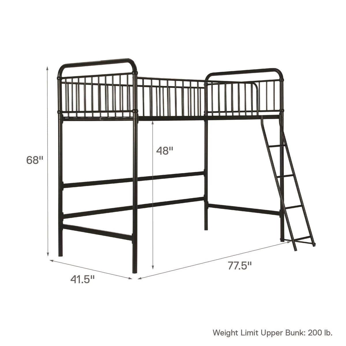 Black Twin Metal Loft Bed O609