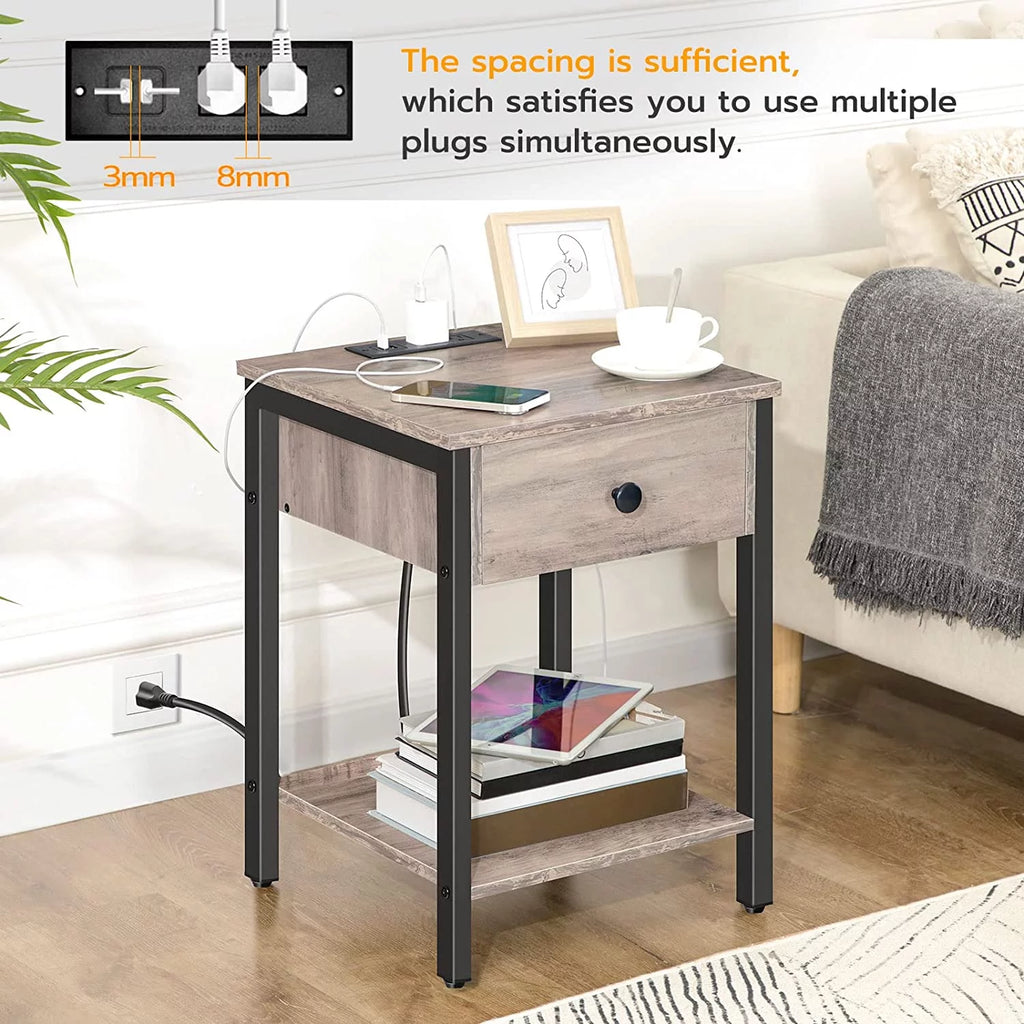 Set of 2 Nightstands with Charging Station & USB Ports O870322