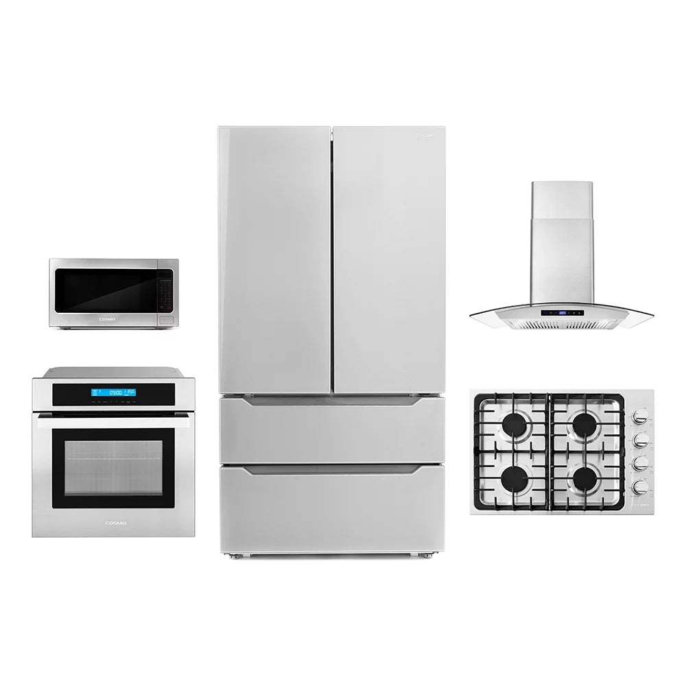 5 Piece Kitchen Package with Gas Cooktop Electric Wall Oven Microwave Refrigerator Dishwasher D32824