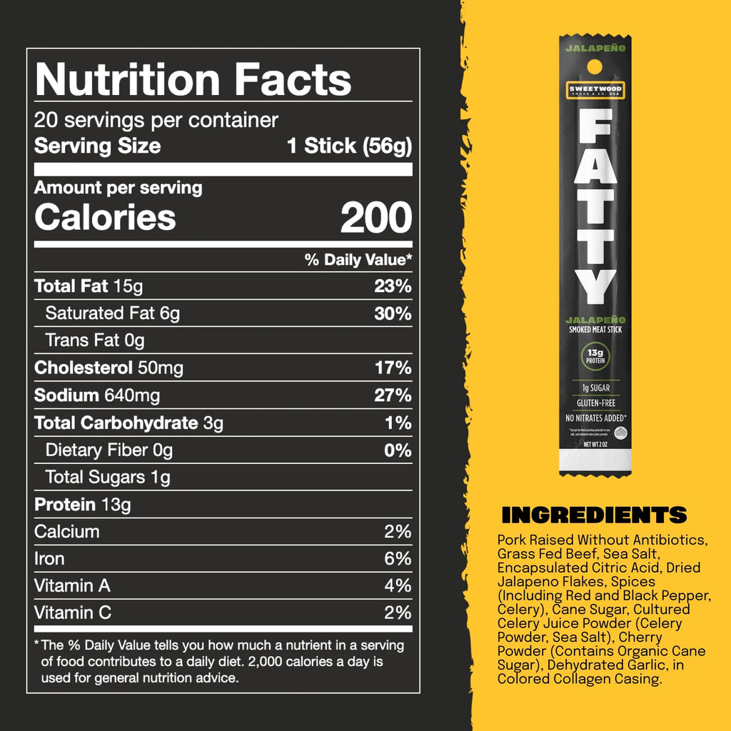 Grass-Fed Beef High Protein Meat Sticks Jalapeno 2 Ounce (Pack of 20) N154841
