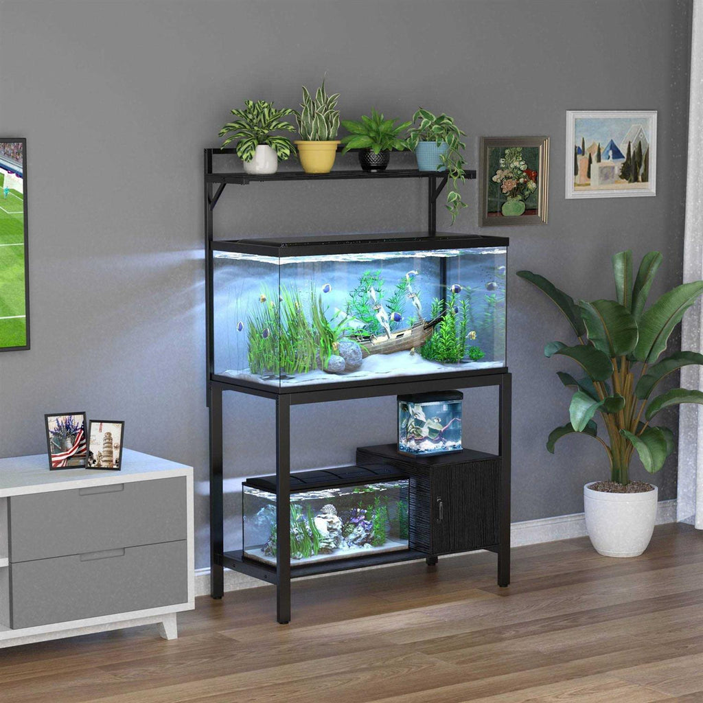 40-50 Gallon Fish Tank Stand with Plant Shelf Metal Aquarium Stand with Cubby Storage M7380